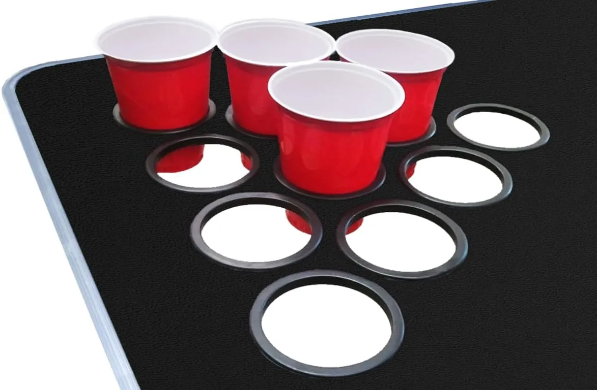 8-Foot Folding Portable Pong Table w/Optional Cup Holes & LED Lights - Los Angeles Lakeshow Basketball Court (Choose Your Model)