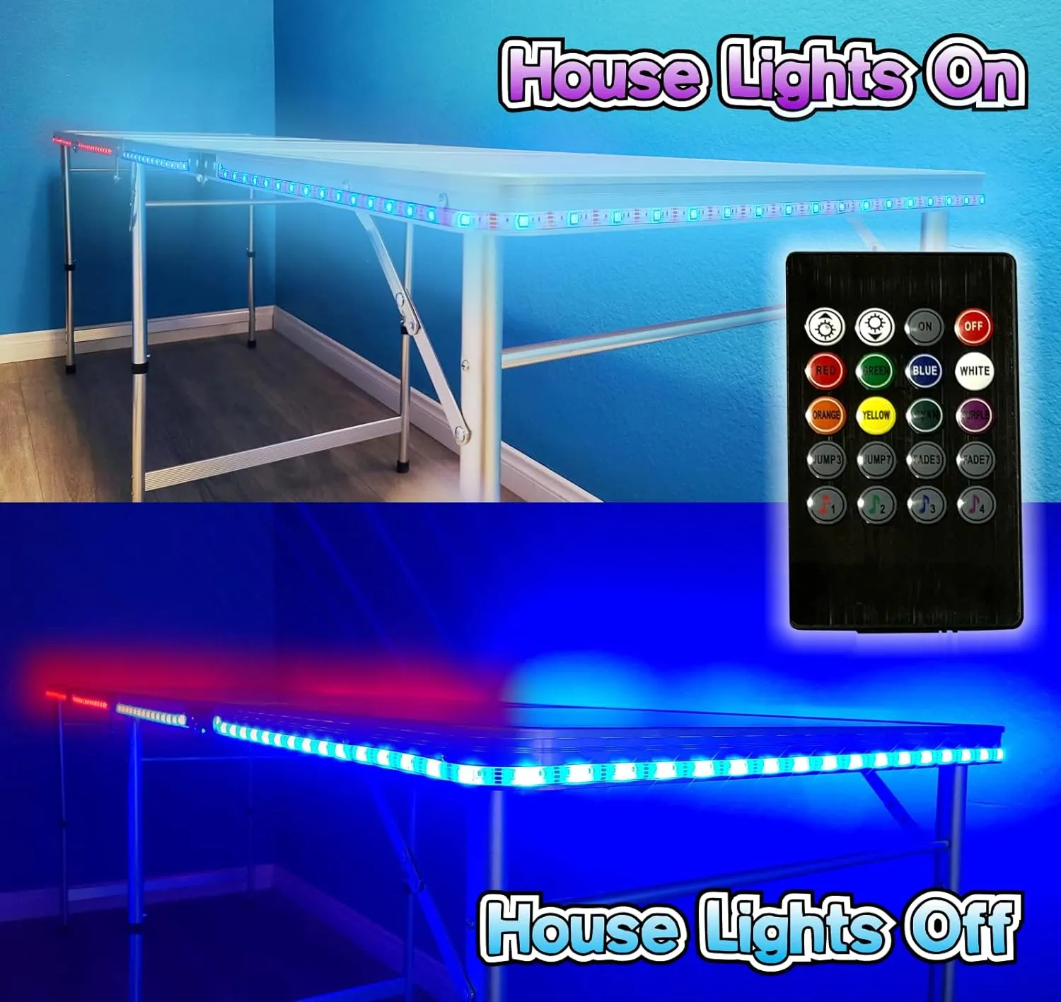 8-Foot Folding Portable Pong Table w/Optional Cup Holes & LED Lights - Los Angeles Lakeshow Basketball Court (Choose Your Model)