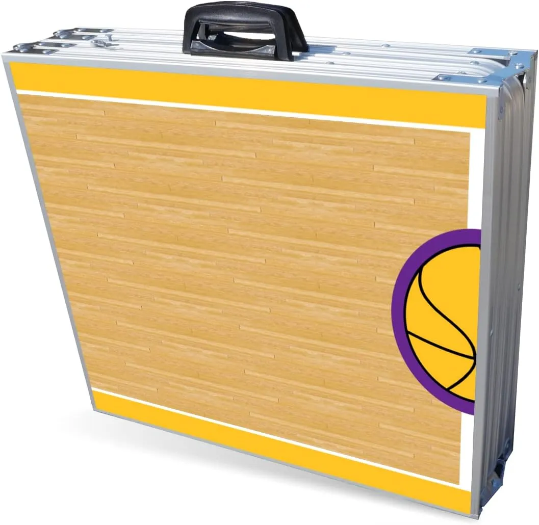 8-Foot Folding Portable Pong Table w/Optional Cup Holes & LED Lights - Los Angeles Lakeshow Basketball Court (Choose Your Model)