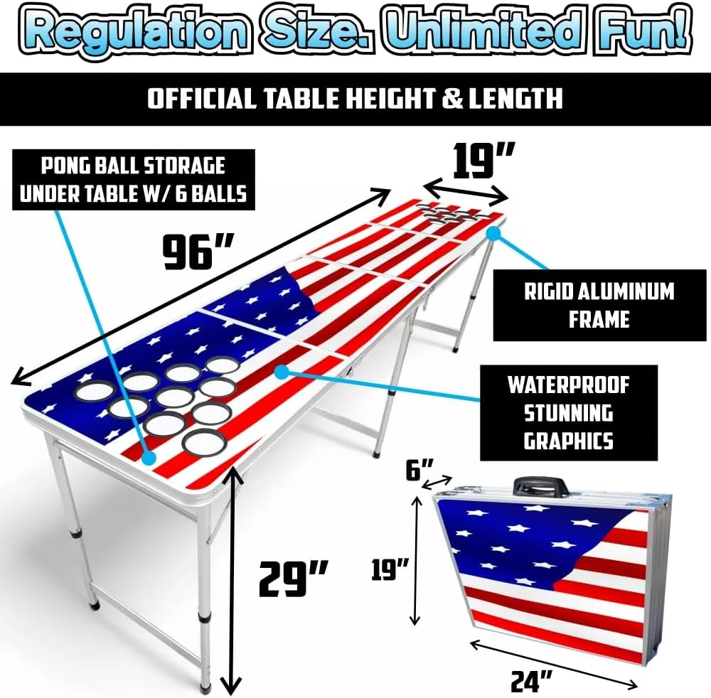 8-Foot Regulation Length Folding Table w/Optional Cup Holes, LED Lights, Custom Graphic (Choose Your Model)