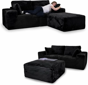 85" Cloud Sectional Couch, Modular L-Shaped Sofa with Ottoman, Memory Foam Boneless Couch, Upholstered Couches for Living Room Bedroom, No Assembly, Plush Corduroy, Black