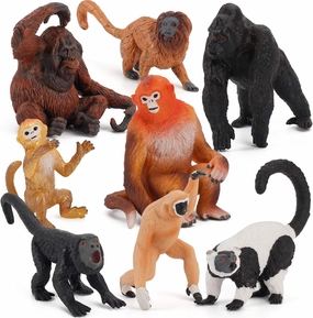 8 PCS Realistic Zoo Animal Figures Model Monkey Orangutan Figurines Cake Toppers Playset Family Party Supplies Desktop Decoration Eduactional Toys for 5 6 7 8 Years Boys Girls Toddler