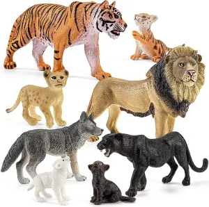8PCS 2-5" Safari Jungle Animals Figures Toys Includes Realistic Lion, Tiger, Black Cheetah, Leopard with Cubs, Cake Toppers Birthday Gift Party Favors Toys for Toddlers Kids 3-5 5-7 4-8