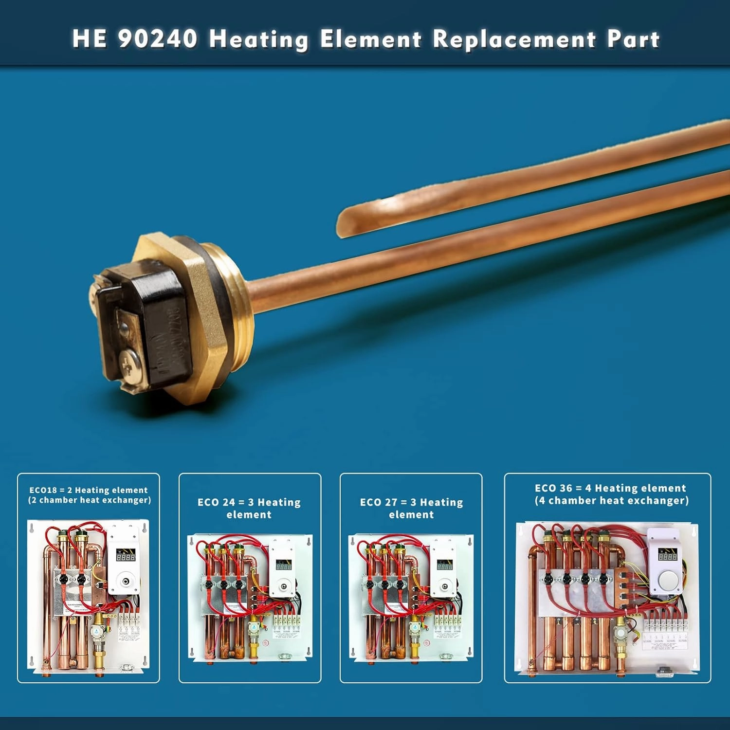 90240 Heating Element Replacement 2Pcs for EcoSmart ECO 18 27 36, 9KW 240V, Water Heater Element Fit for 27 Tankless Electric Water Heater, compatible with iHeat Rheem