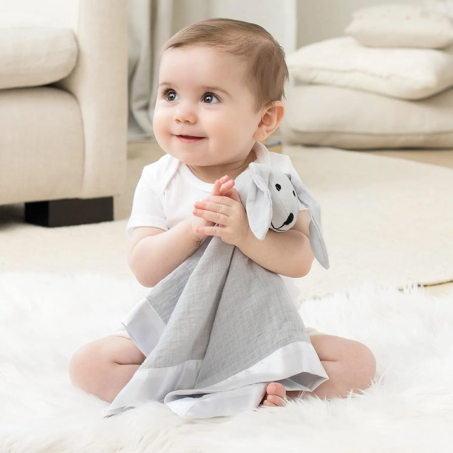 aden   anais Essentials Classic Lovey, Cotton Muslin Bunny, Solid Winter Sky