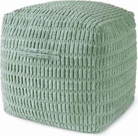 AELS Unstuffed Farmhouse Pouf Cover for Living Room, Boho Storage Bean Bag Cubes, Sage Green Soft Corduroy Plush Sripe Square Ottoman Pouf Foot Rest Footstool, 18"x18"x18", Cover ONLY