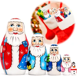 AEVVV Nesting Dolls Father Frost Set 5 pcs - Russian Santa Claus - Ded Moroz - Christmas Decorations