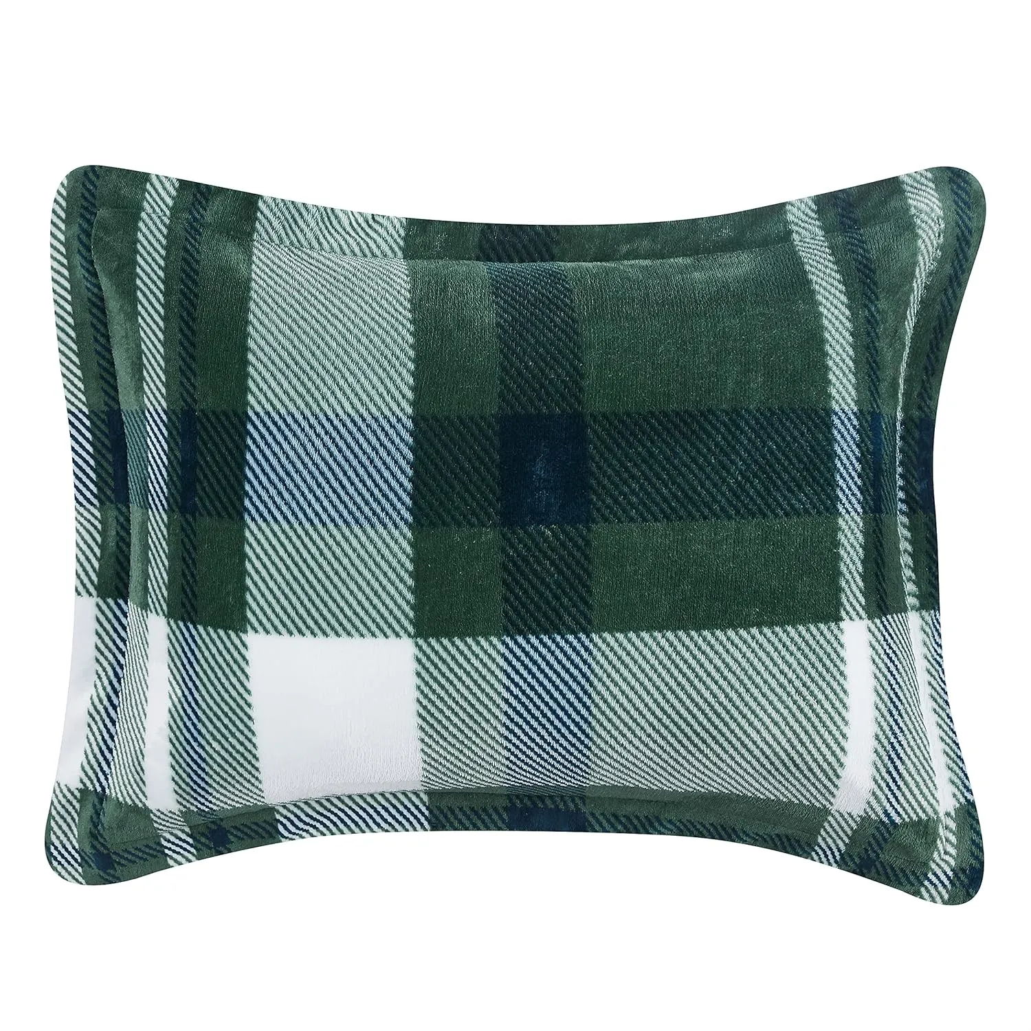 Amazon Basics 3 Piece Bedding Set, Micromink Sherpa, Ultra-Soft, Warm All Season Comforter, Full/Queen, Green Plaid