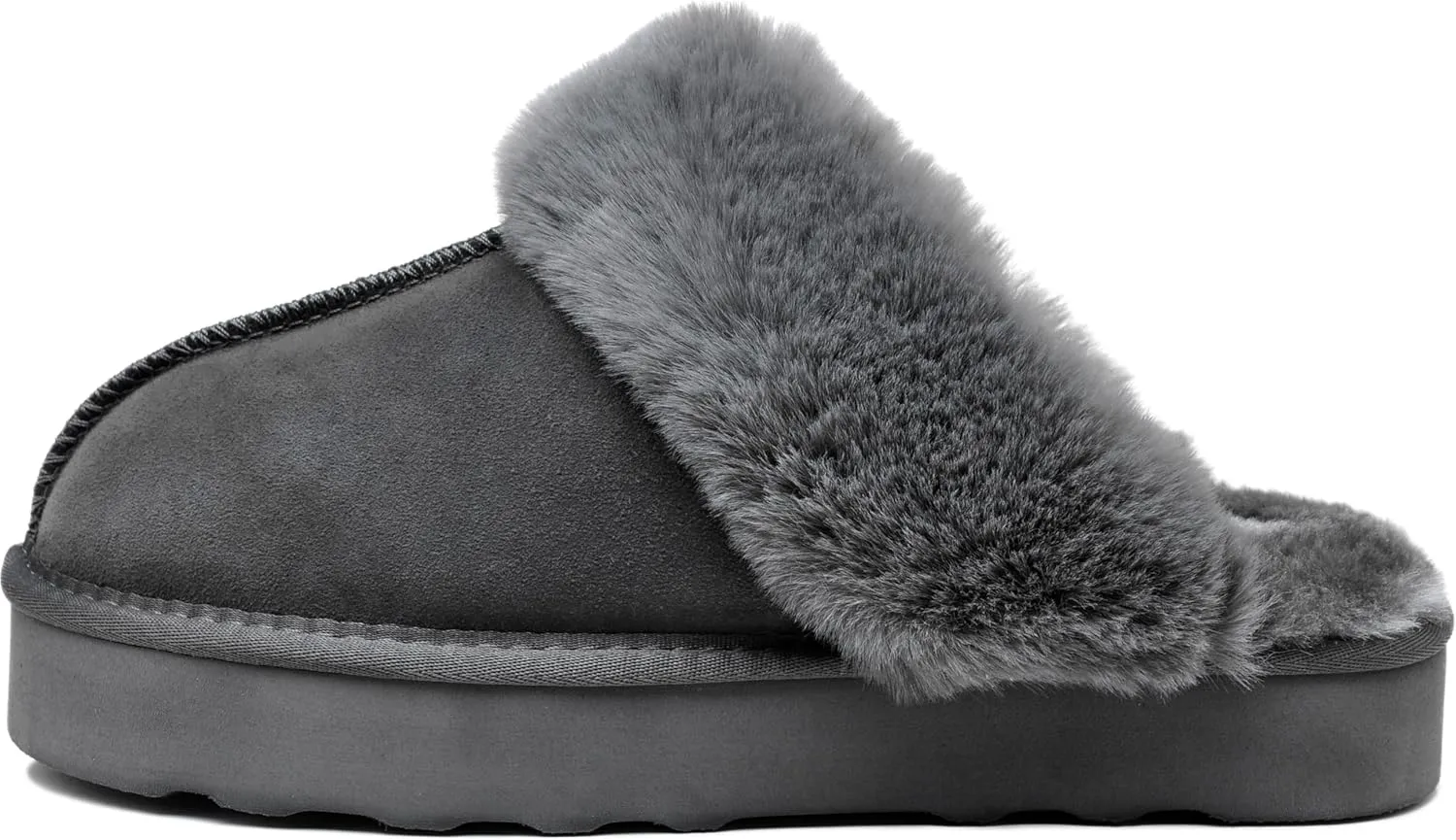 Amber Women's Winter Fur Slippers Genuine Suede Fluffy Faux Fur Memory Foam Cushion, Indoor and Outdoor