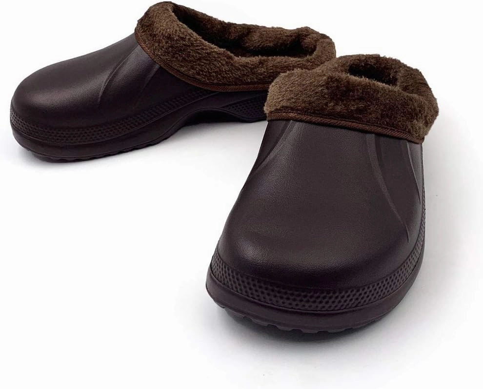 Amoji Fur Lined Clogs Fleece Garden Slippers House Home Winter Clogs Shoes
