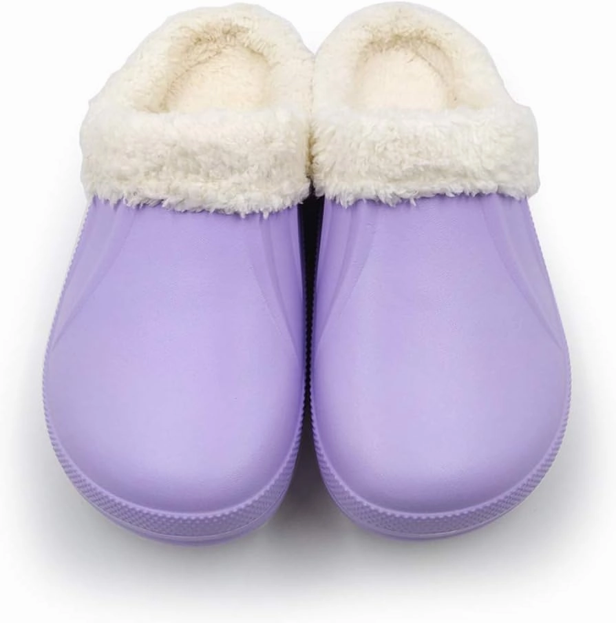 Amoji Fur Lined Clogs Fleece Garden Slippers House Home Winter Clogs Shoes