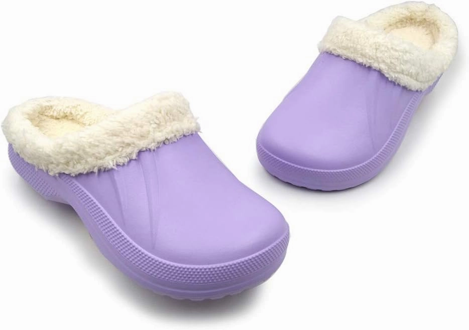 Amoji Fur Lined Clogs Fleece Garden Slippers House Home Winter Clogs Shoes
