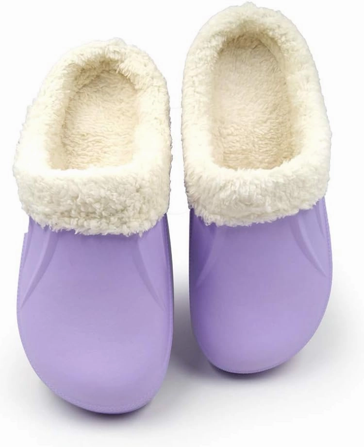 Amoji Fur Lined Clogs Fleece Garden Slippers House Home Winter Clogs Shoes