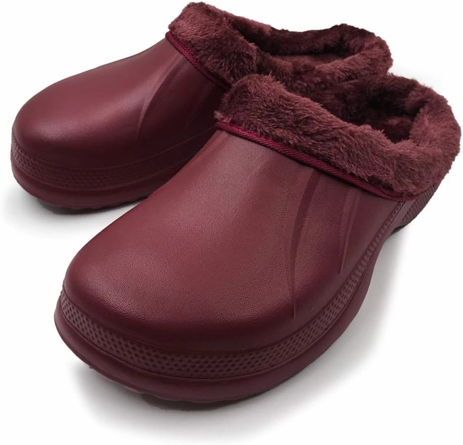 Amoji Fur Lined Clogs Fleece Garden Slippers House Home Winter Clogs Shoes
