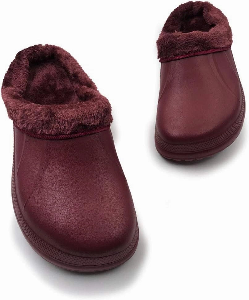 Amoji Fur Lined Clogs Fleece Garden Slippers House Home Winter Clogs Shoes