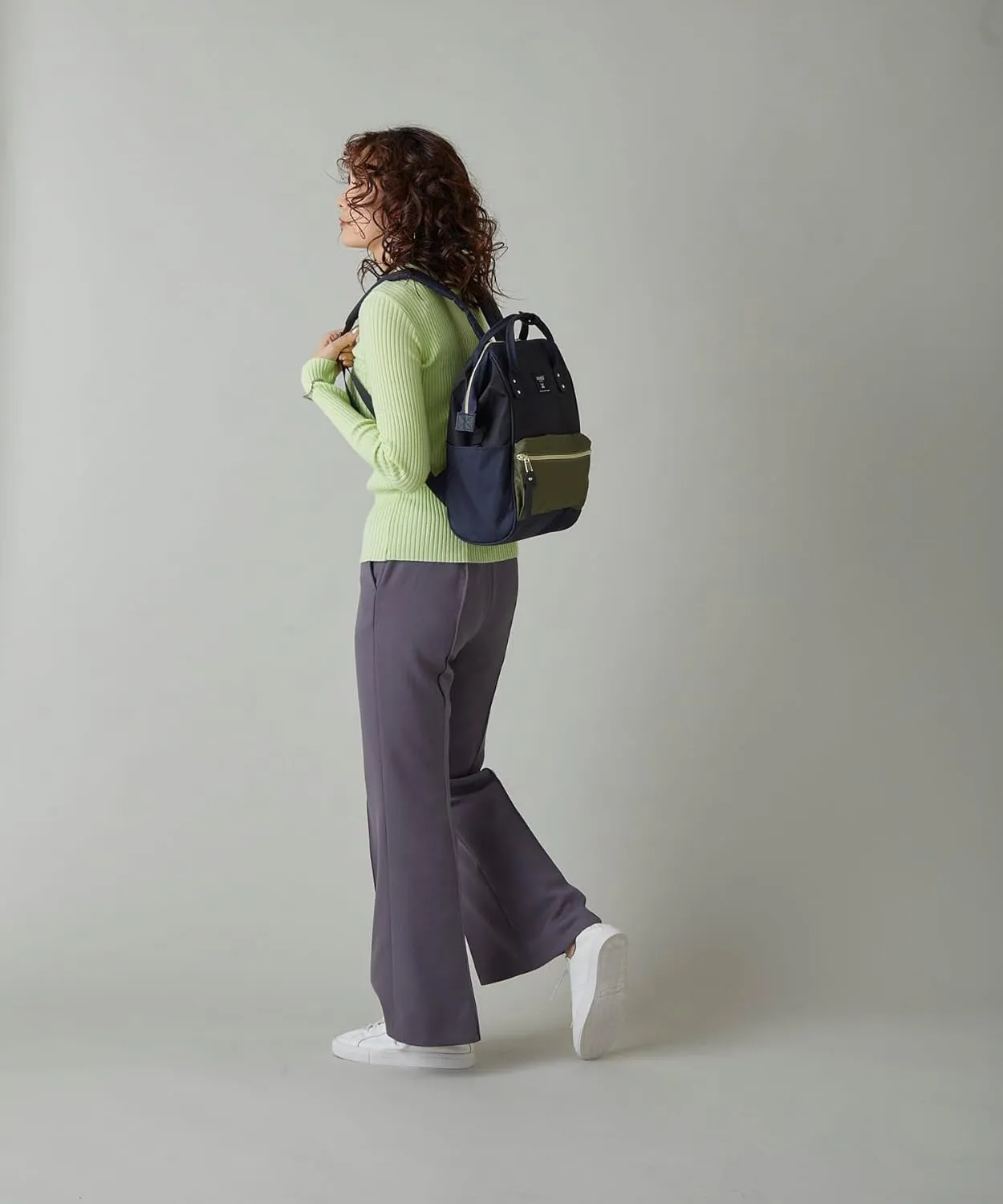 Anero ATB0197Z Backpack with Clasp, S, A4 Base, Water Repellent, Multiple Storage, PC Storage, Navy x Olive