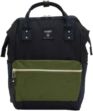 Anero ATB0197Z Backpack with Clasp, S, A4 Base, Water Repellent, Multiple Storage, PC Storage, Navy x Olive
