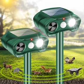 Animal Repellent Outdoor Deer Repellent Ultrasonic Cat Repellent with Motion Sensor & Strobe Flashing Light,Skunk Rabbit Raccoon Repellent Solar Animal Repeller Deterrent for Garden,2 Pack