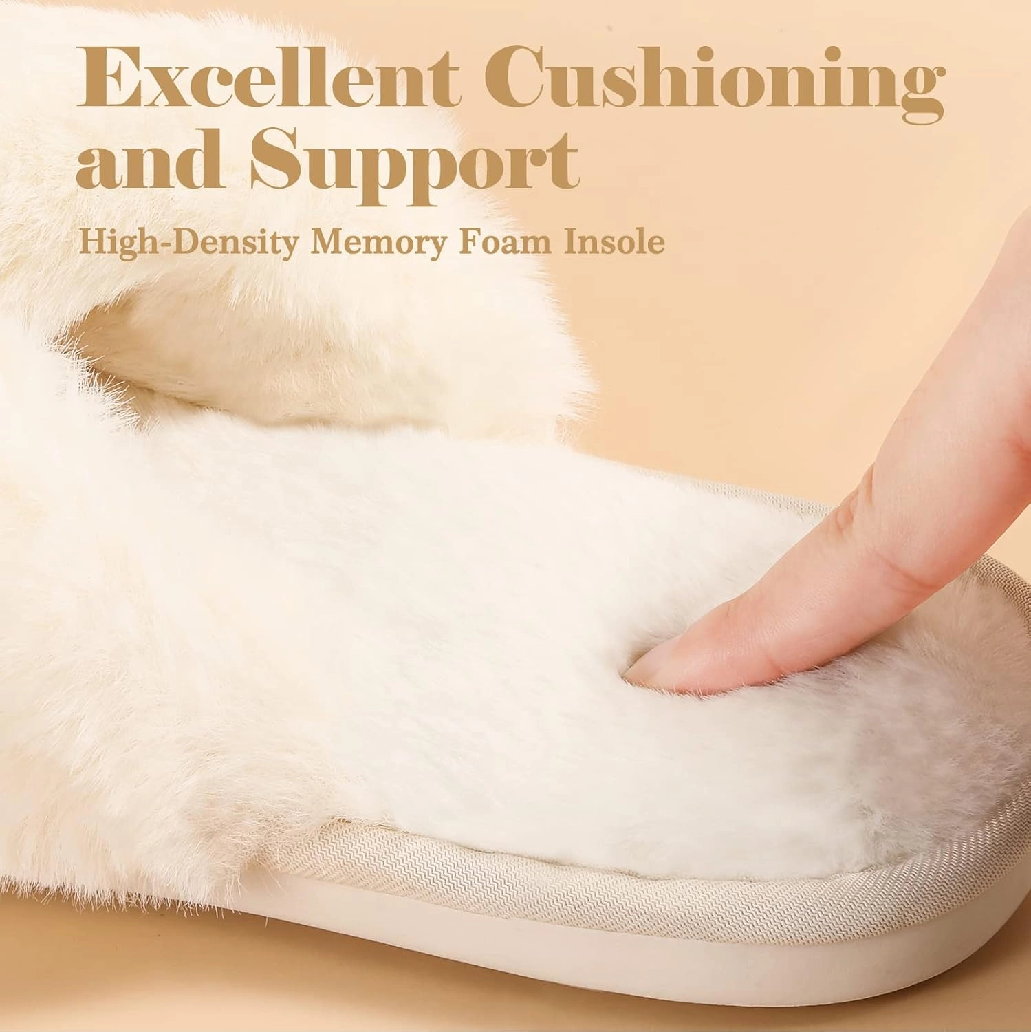 Ankis Women's Plush Slippers with Cross Band, Warm Slippers, 2 Pairs of Memory Foam and Open Toe, Fluffy Slippers for Indoor and Outdoor Use (White, Black, Grey, Pink, Camel)