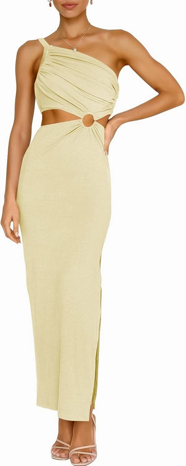 ANRABESS Women Summer One Shoulder Sleeveless Maxi Dress Cutout Sexy Bodycon Semi Formal Dinner Date Vacation Dresses