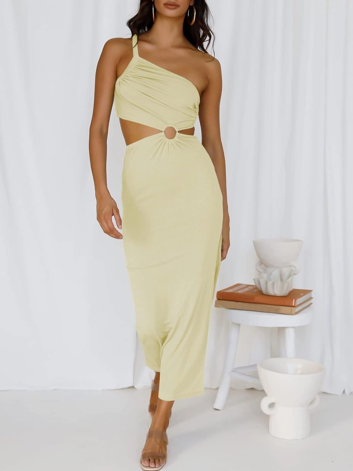 ANRABESS Women Summer One Shoulder Sleeveless Maxi Dress Cutout Sexy Bodycon Semi Formal Dinner Date Vacation Dresses