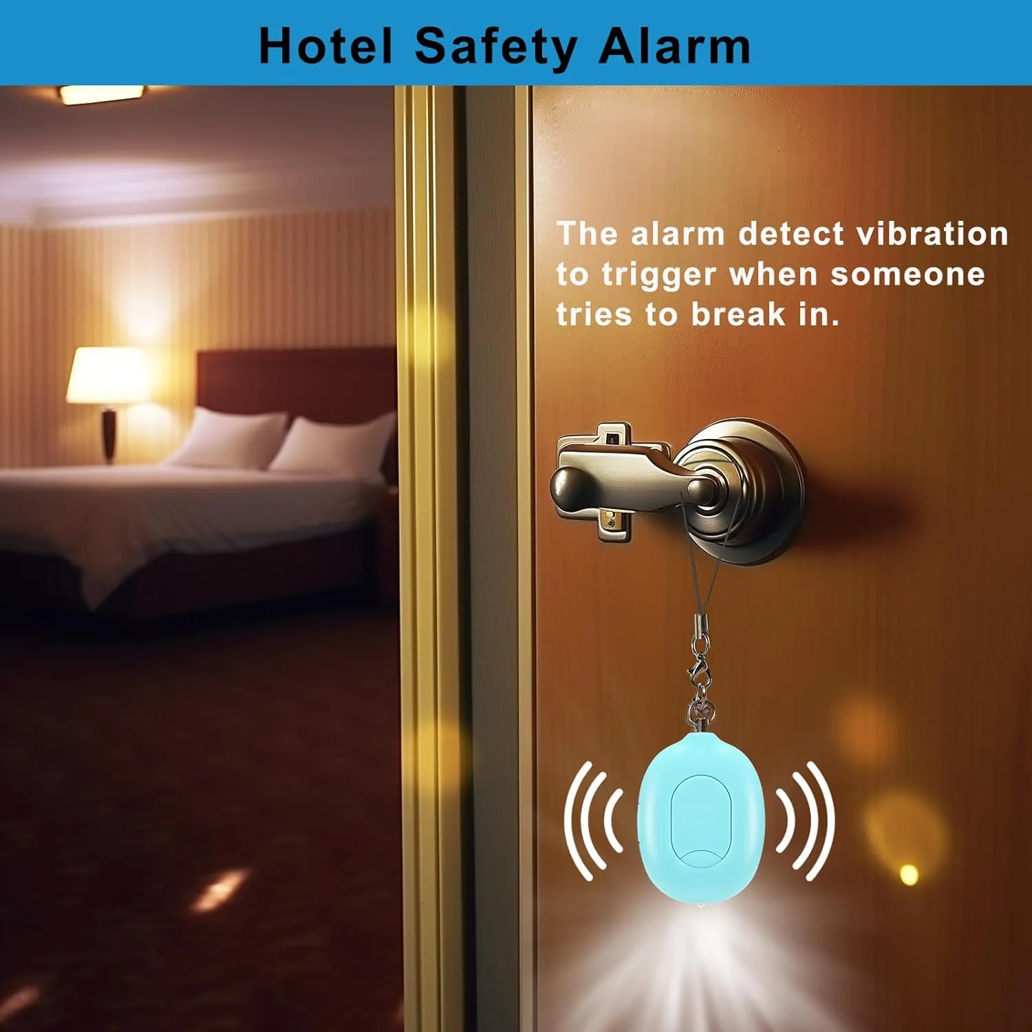 Aqua Pack 2 - 3-in-1 Personal Safety Alarm with Vibration Detection Sensor, 130dB Siren and Strobe Light, Travel Hotel Door Handle Alarm, Luggage Anti-Theft, Window Stopper