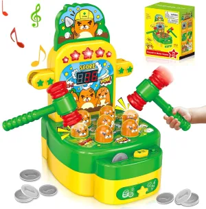 Arcade Game Toddler Toys Gifts for 3, 4, 5, 6 Year Old, Interactive Mini Electronic Whack Mole Game Toys, Light-up Fun Learning Toys for Kids Girls Boys Ages 3-8 , Small Hammering Marmot Toy (Green)