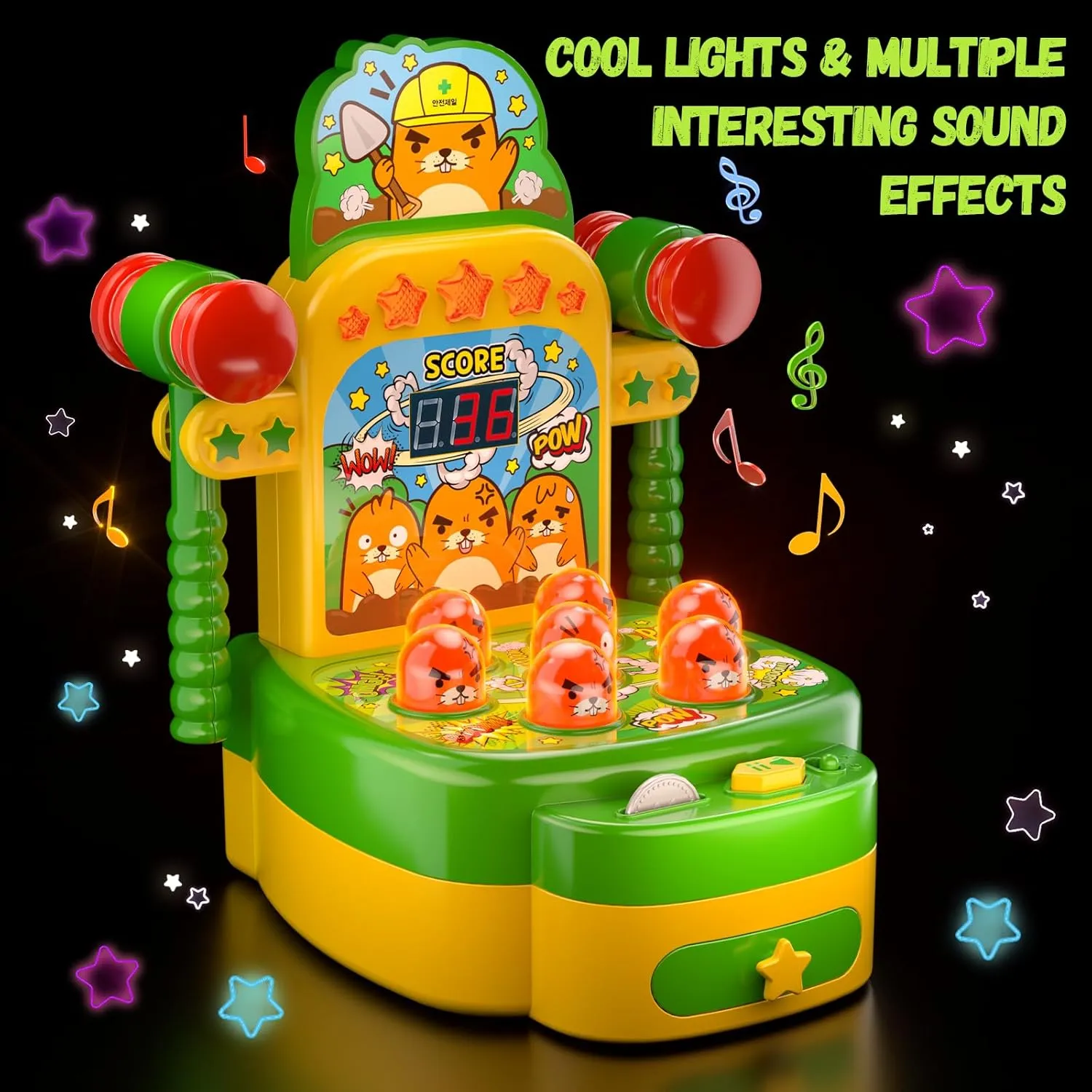 Arcade Game Toddler Toys Gifts for 3, 4, 5, 6 Year Old, Interactive Mini Electronic Whack Mole Game Toys, Light-up Fun Learning Toys for Kids Girls Boys Ages 3-8 , Small Hammering Marmot Toy (Green)