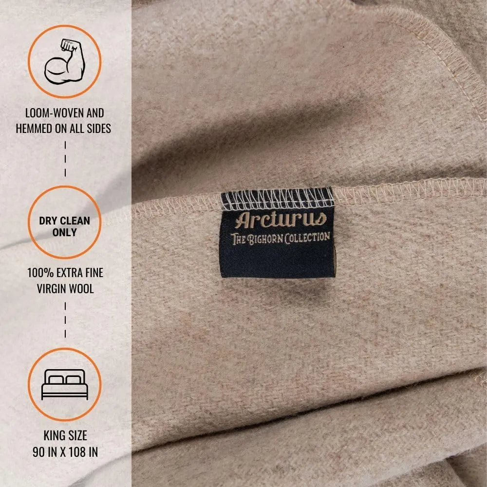 Arcturus Bighorn 100% Virgin Wool Blanket | Heirloom-Quality Wool Bedding for Home & Cabin | Warm, Thick & Durable (King Size, Ivory)