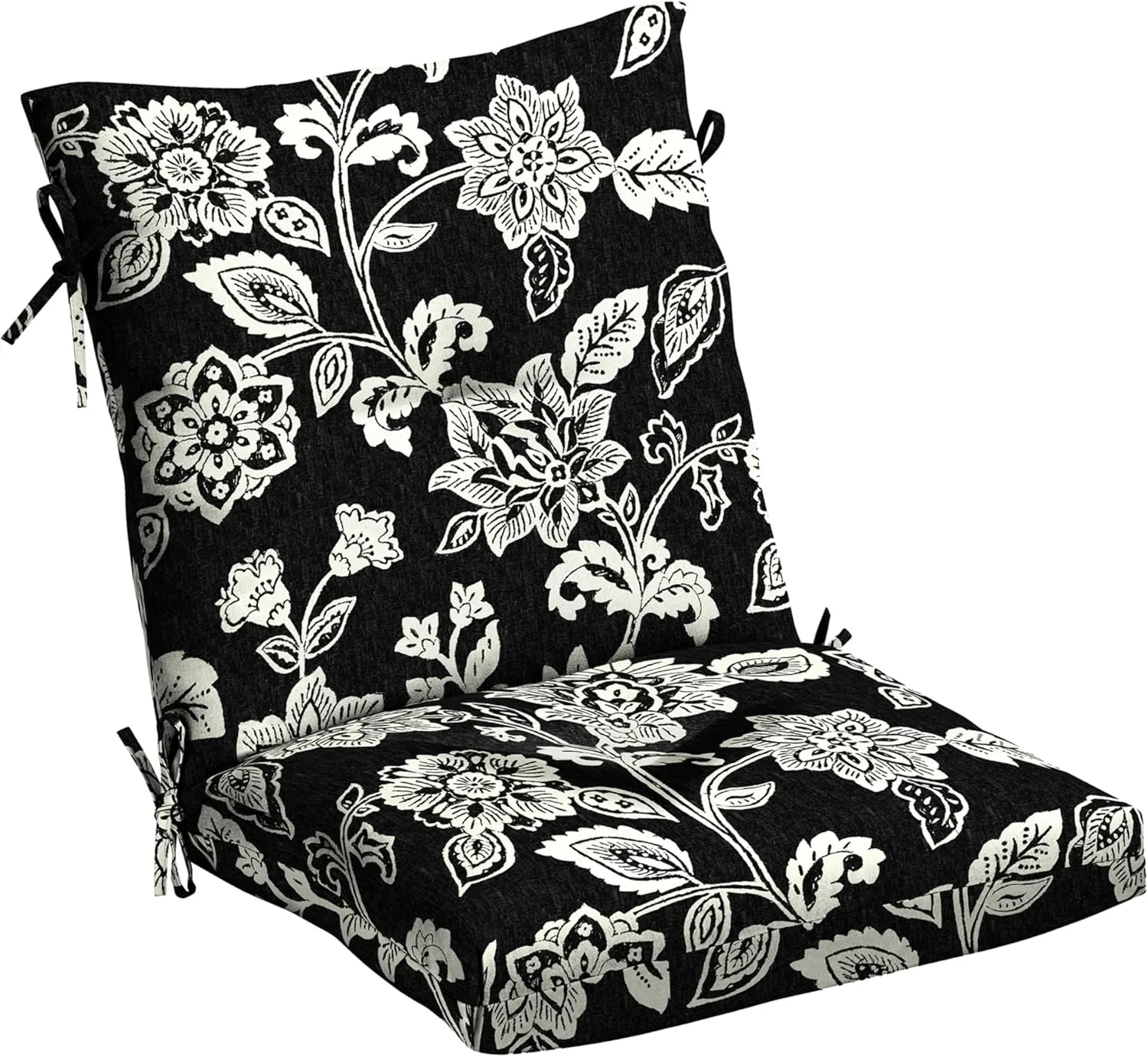 Arden Outdoor Plush Modern Tufted Blowfill Dining Chair Cushion, 21 x 40, Water Repellent, Fade Resistant, Tufted Cushion for Dining and Bistro Chairs 21 x 40, Ashland Black Jacobean