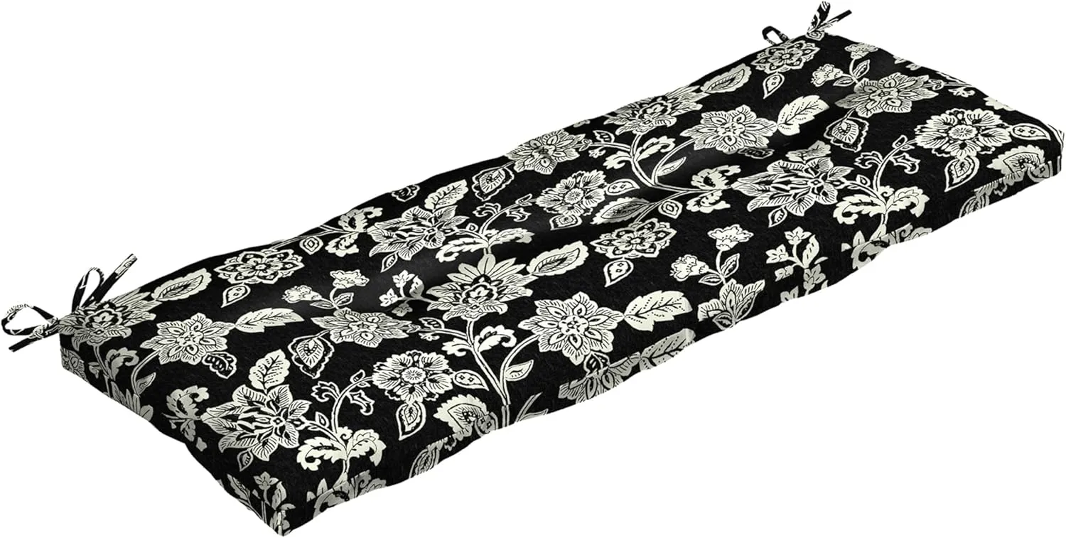 Arden Selections Outdoor Plush Modern Tufted Bench Cushion, 48 x 18, Water Repellent, Fade Resistant, Tufted Bench Cushion for Bench and Swing 48 x 18, Ashland Black Jacobean