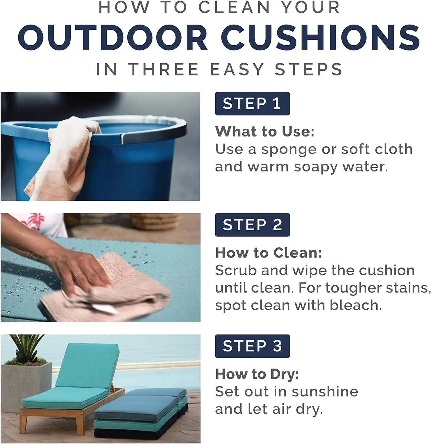 Arden Selections Outdoor Plush Modern Tufted Chaise Cushion, 76 x 22, Water Repellent, Fade Resistant, Tufted Cushion for Chaise Lounger 76 x 22, Sapphire Blue Leala