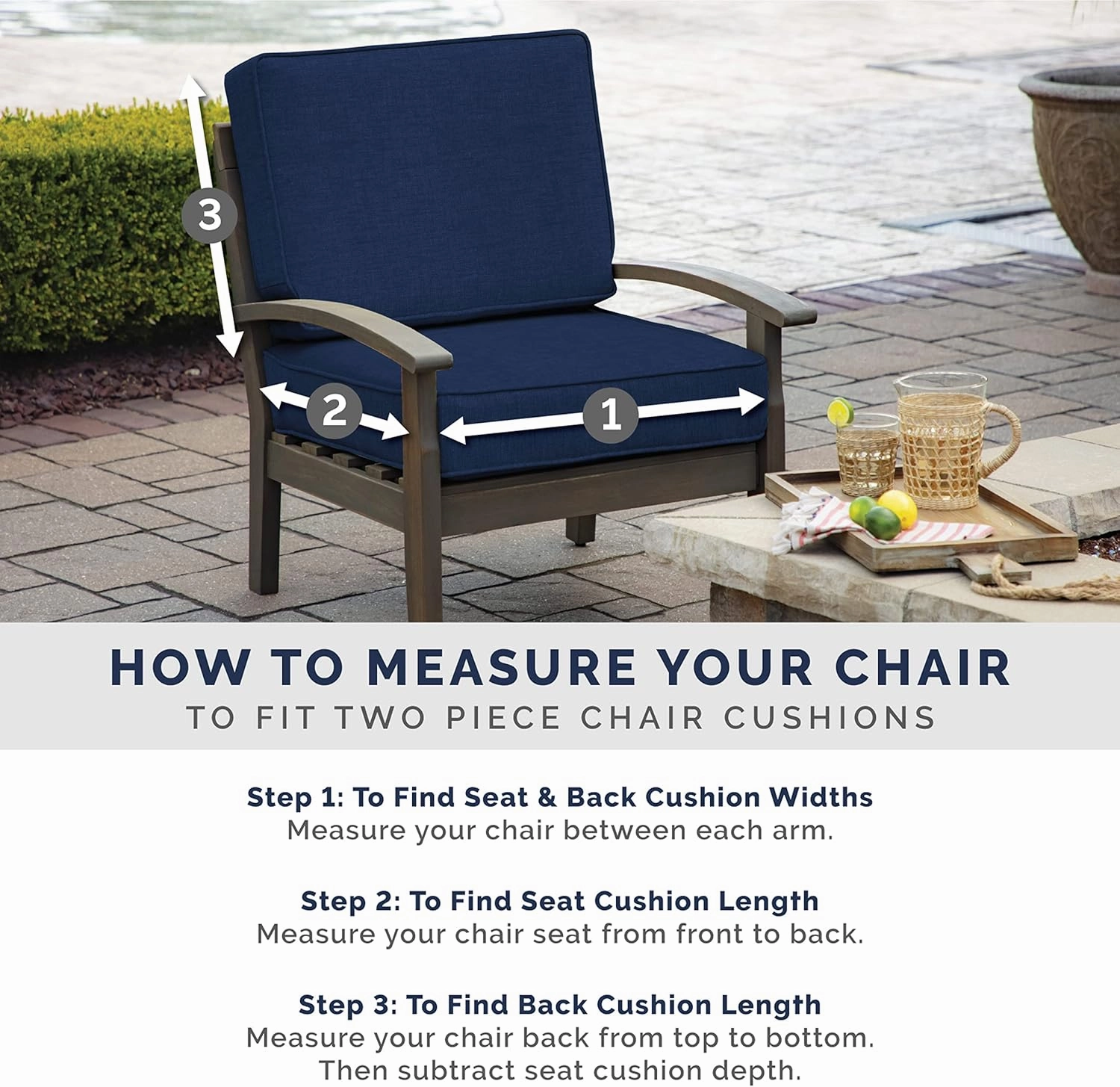 Arden Outdoor Plush Modern Tufted Blowfill Dining Chair Cushion, 21 x 40, Water Repellent, Fade Resistant, Tufted Cushion for Dining and Bistro Chairs 21 x 40, French Blue Texture