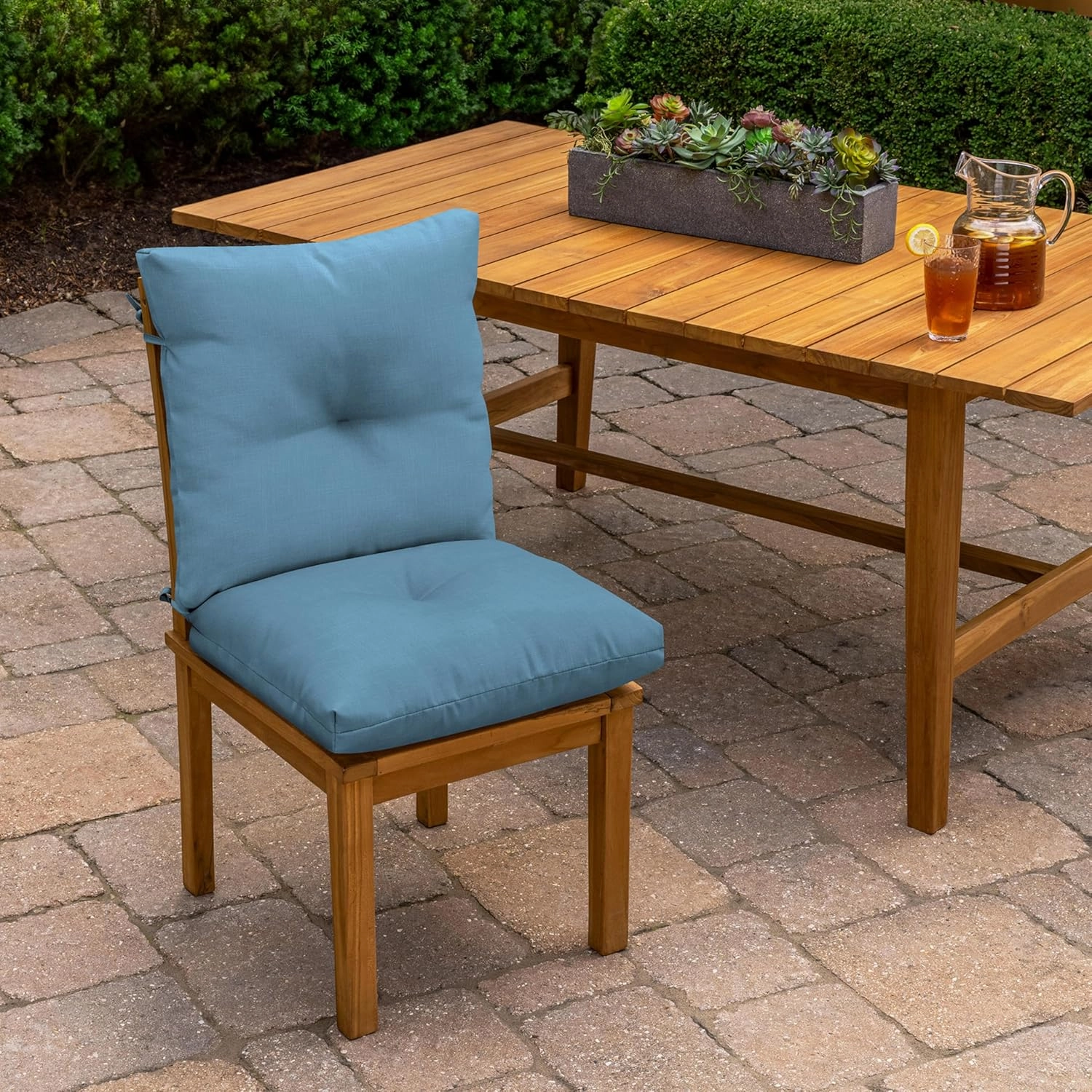 Arden Outdoor Plush Modern Tufted Blowfill Dining Chair Cushion, 21 x 40, Water Repellent, Fade Resistant, Tufted Cushion for Dining and Bistro Chairs 21 x 40, French Blue Texture