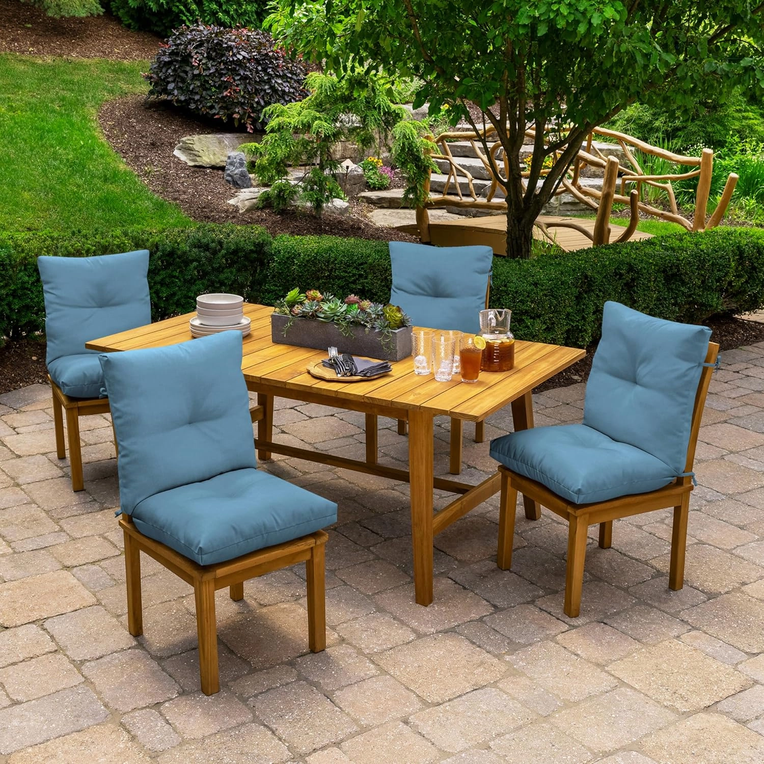 Arden Outdoor Plush Modern Tufted Blowfill Dining Chair Cushion, 21 x 40, Water Repellent, Fade Resistant, Tufted Cushion for Dining and Bistro Chairs 21 x 40, French Blue Texture