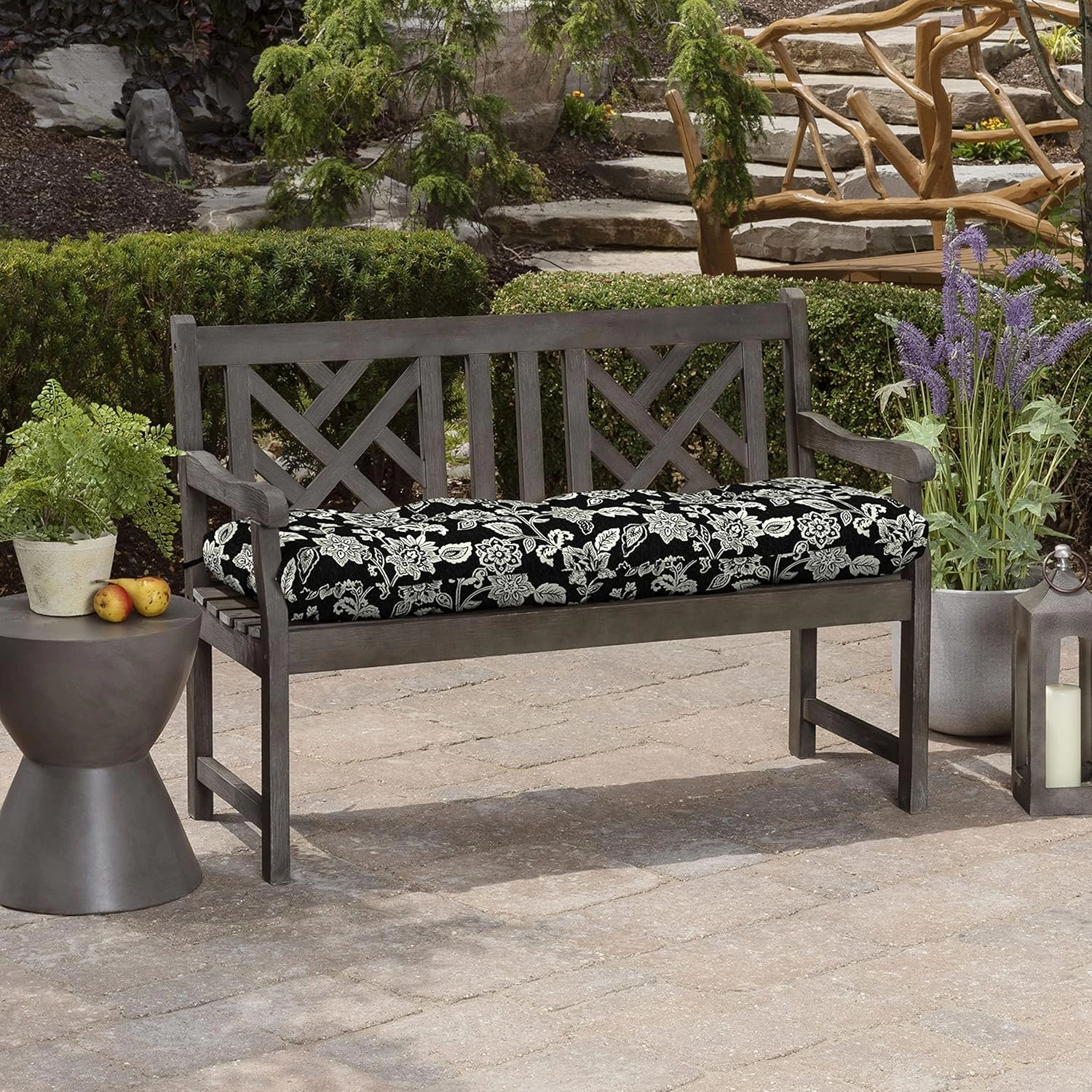 Arden Selections Outdoor Plush Modern Tufted Bench Cushion, 48 x 18, Water Repellent, Fade Resistant, Tufted Bench Cushion for Bench and Swing 48 x 18, Ashland Black Jacobean