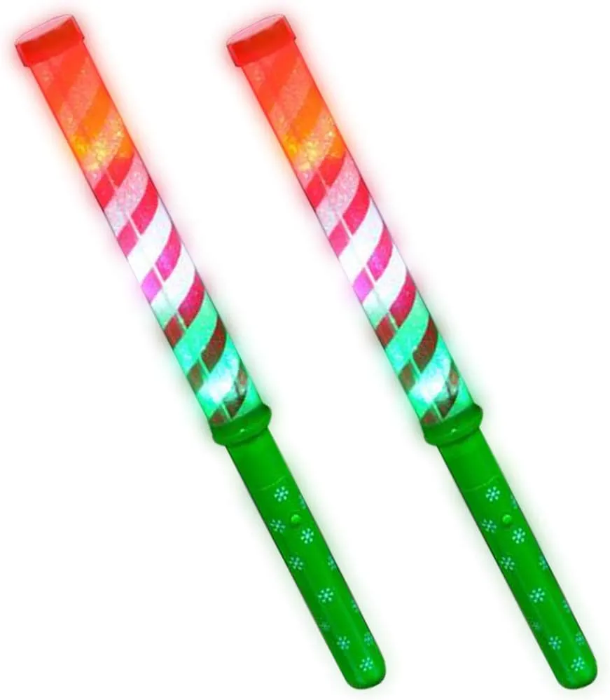 ArtCreativity Light Up Candy Cane Wands – Set of 2 LED Christmas Light Up Wands for Kids, Fun Candy Cane Glow Sticks with Batteries, Festive or Stocking Stuffer for Boys and Girls