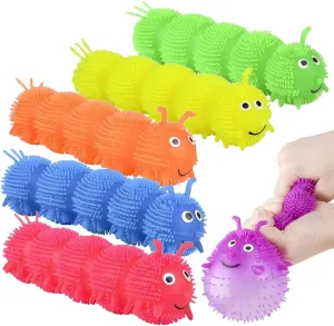 ArtCreativity Puffer Caterpillars, Set of 6, Squeeze Toys for Children in 6 Bright Colors, Kids’ Stress Relief Toys for Satisfying Sensory Feedback, Animal Party Decorations and Goodie Bag Fillers