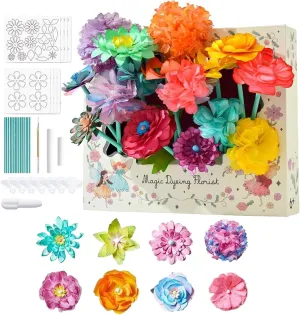 Arts and Craft Kits, Children's Dyed Flower Paper Craft Materials, Painted Flower Creative Toys, Handcrafted 3D Bouquet Blossoms Arts Toys Set for Children