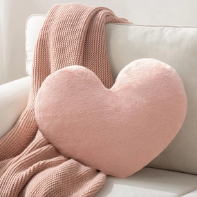 Ashler Light Pink Plush Heart Pillow - Faux Fur Rabbit 3D Kids' Room Decor, Soft Decorative Cushion for Sofas, Bedrooms & Living Spaces 15 X 17 Inch