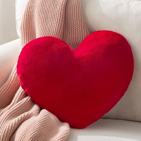 Ashler Red Heart Pillow - Faux Fur Rabbit 3D Kids' Room Decor, Soft Decorative Cushion for Sofas, Bedrooms & Living Spaces 15 X 17 Inch