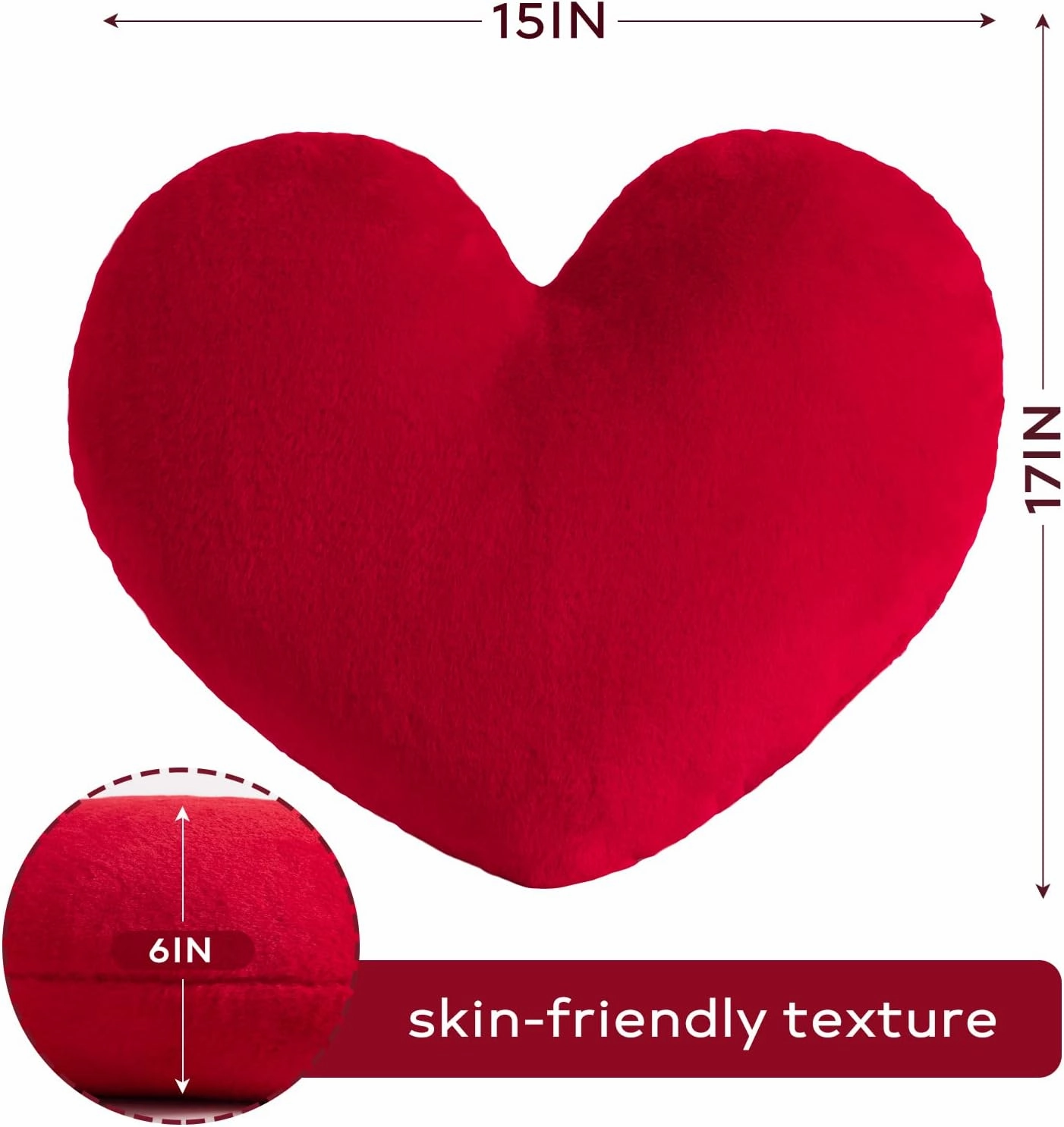 Ashler Red Heart Pillow - Faux Fur Rabbit 3D Kids' Room Decor, Soft Decorative Cushion for Sofas, Bedrooms & Living Spaces 15 X 17 Inch