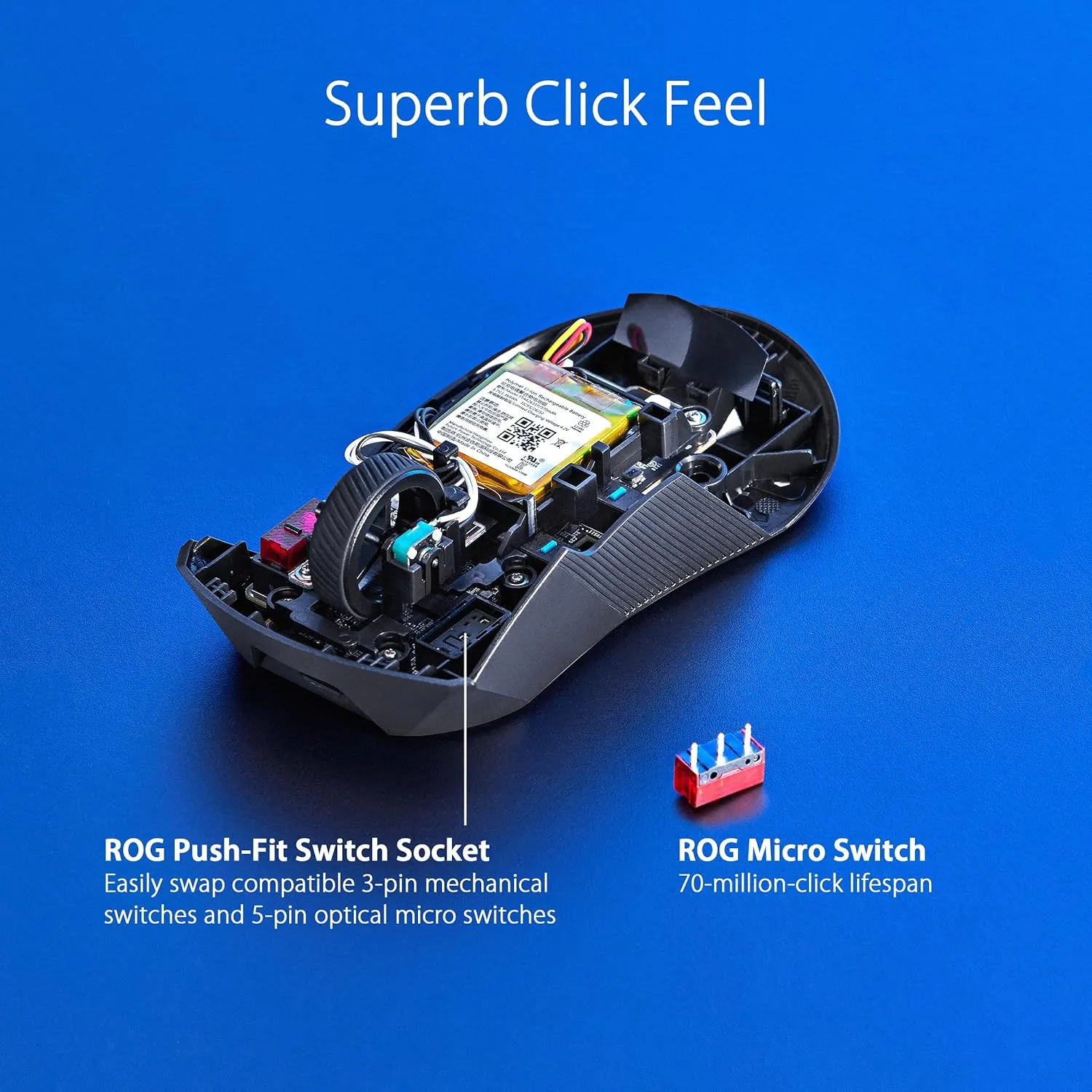 ASUS ROG Gladius III Wireless AimPoint Gaming Mouse, Connectivity (2.4GHz RF, Bluetooth, Wired), 36000 DPI Sensor, 6 programmable Buttons, ROG SpeedNova, Replaceable switches, Paracord Cable, Black