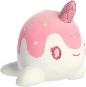 Aurora® Enchanting Tasty Peach® Crystal Nomwhal Stuffed Animal - Bright & Colorful Design for Room Decor for Adults, Kids, and Birthdays - Rose Quartz 7 Inches