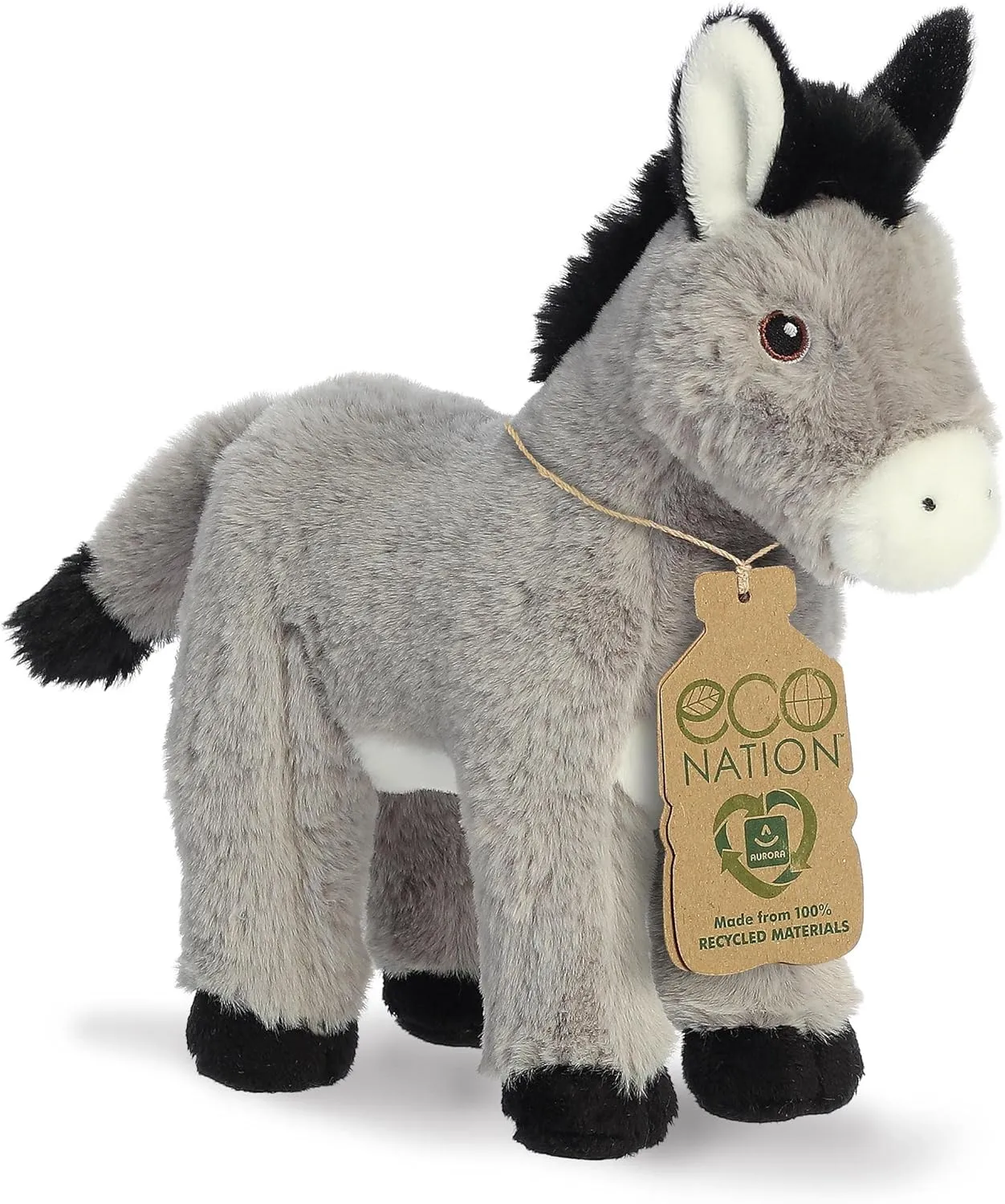 Aurora® Responsibly Made Eco Nation™ Donkey Stuffed Animal - Ideal for Playtime Adventures - Perfect for Birthdays or Just Because - Gray 11 Inches