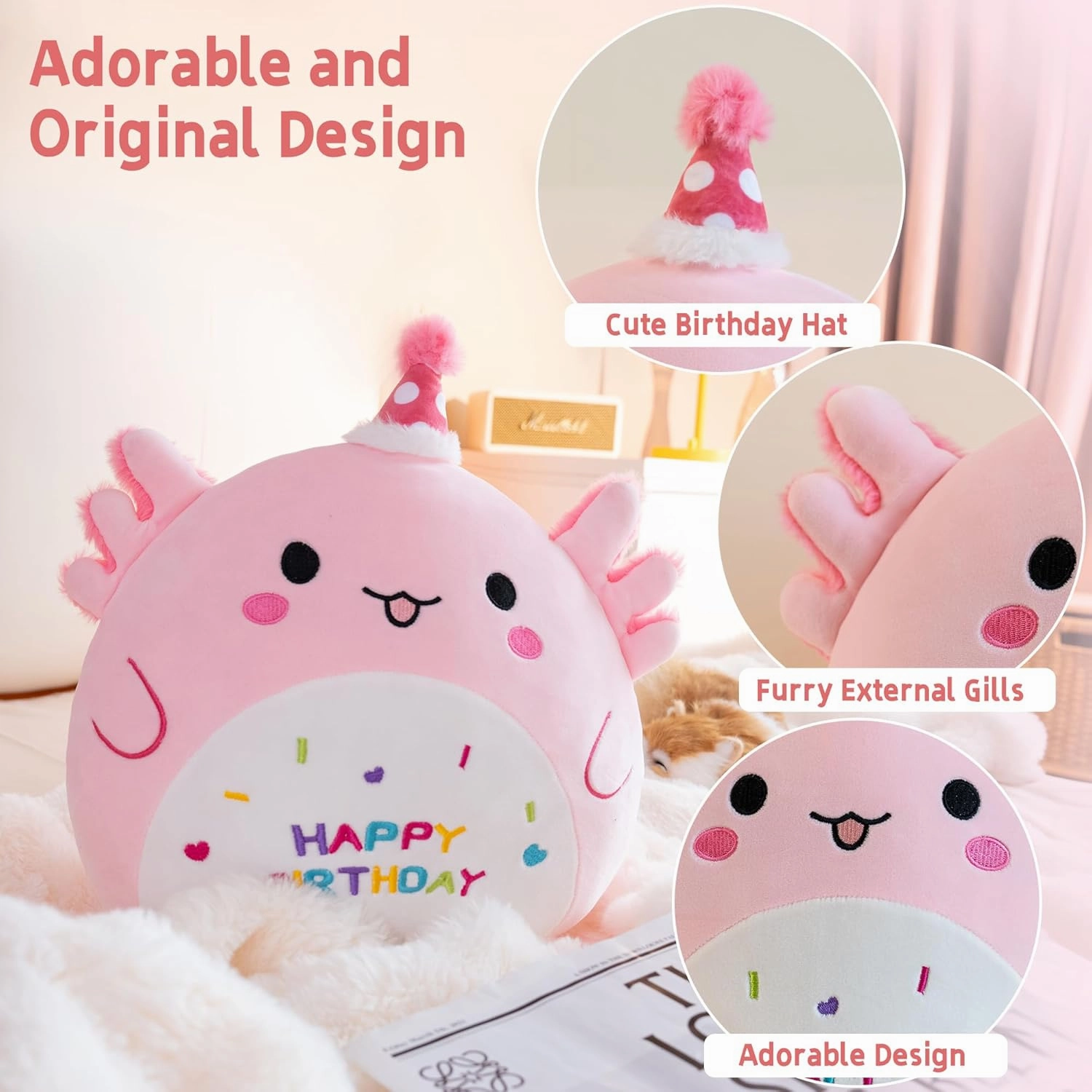 Axolotl Plush Adorable Axolotl Stuffed Animals Soft Birthday Gift Axolotl Plushies Pillow for Kids Boys Girls Pink 12 inch