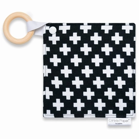 Baby Crinkle Paper Toy – Eco-Friendly Cotton Sensory Teether with Beech Wood Ring – BPA-Free, Montessori Infant Toy