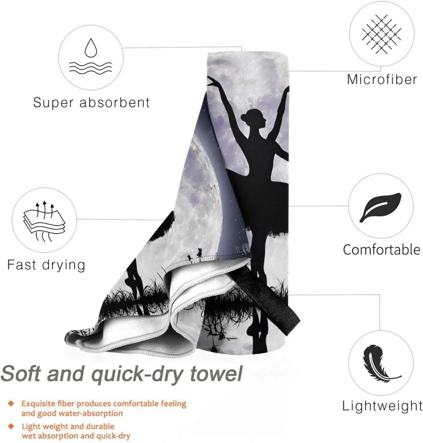 Ballerina Dance Premium Compact Microfiber Travel Towel-Featherlight & Quick Dry,Sand-Resistant Beach Towel for Swimming,Camping,Vacation Essentials with Carry Pouch