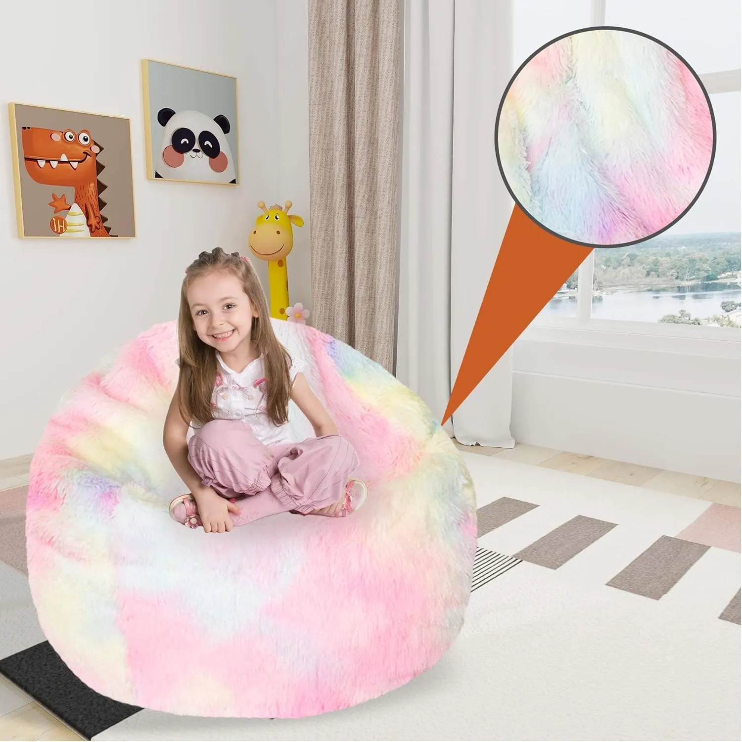 BCU Bean Bag Chair Cover Ultra Soft Fluffy Faux Fur Beanbag Cover Plush Living Room Chairs Cover for Adults and Kids, Black