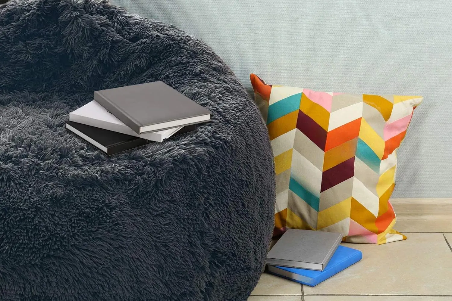 BCU Bean Bag Chair Cover Ultra Soft Fluffy Faux Fur Beanbag Cover Plush Living Room Chairs Cover for Adults and Kids, Black